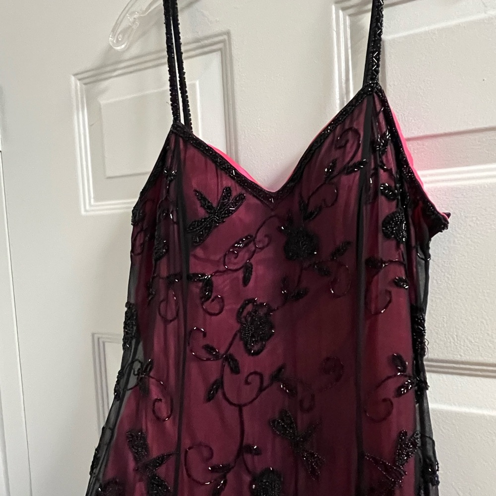 Elegant Black and Deep Red Beaded Gown. Size 10